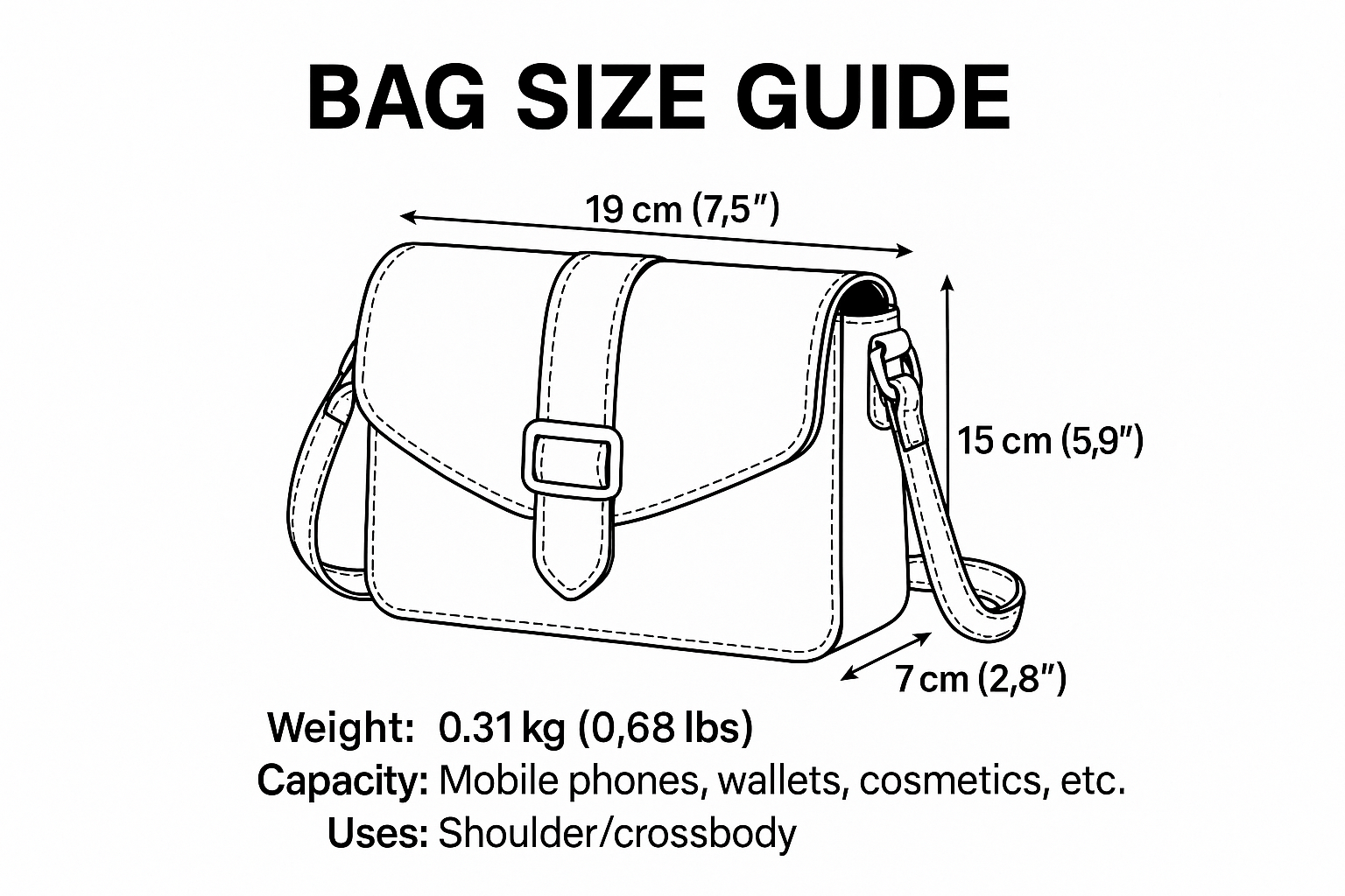 Make it black and white. Include the dimensions in the actual drawing, please