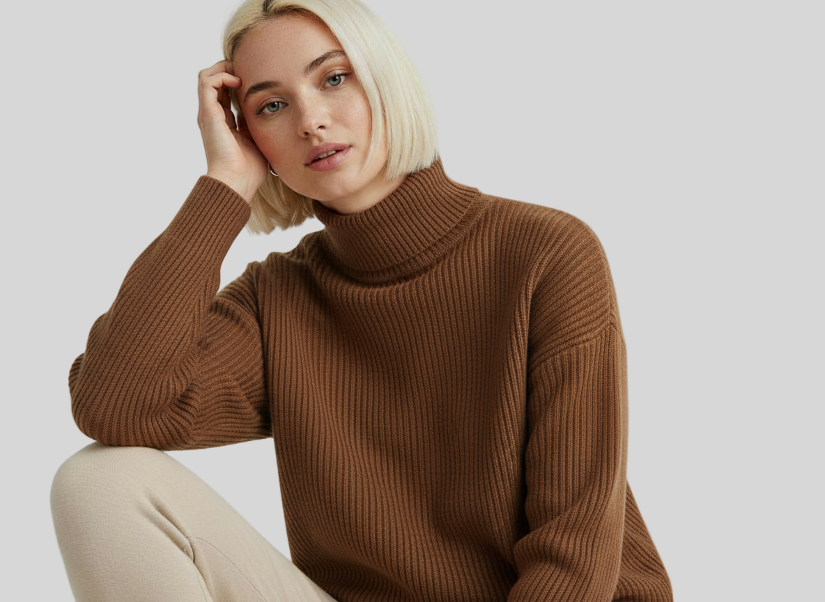 COTTON BLEND BROWN TURTLENECK SWEATER