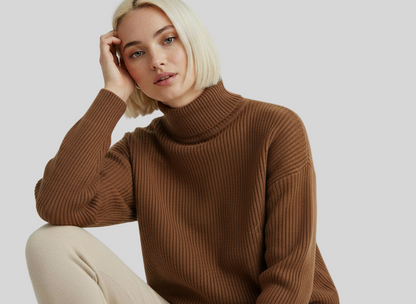 COTTON BLEND BROWN TURTLENECK SWEATER