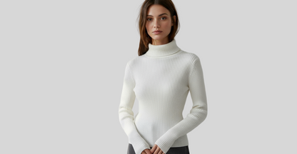 COTTON BLEND WHITE TURTLENECK SWEATER