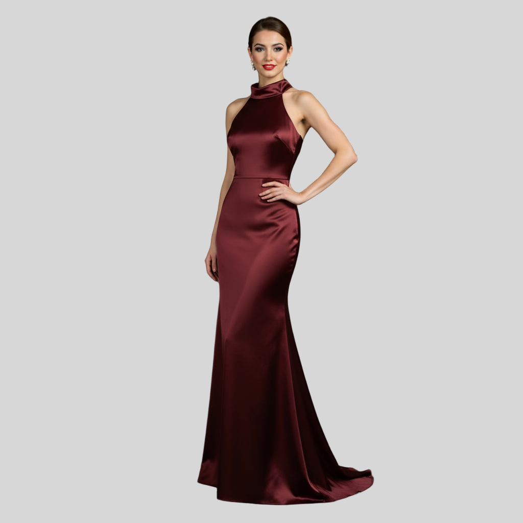 SATIN WINE RED PREMIUM DRESS