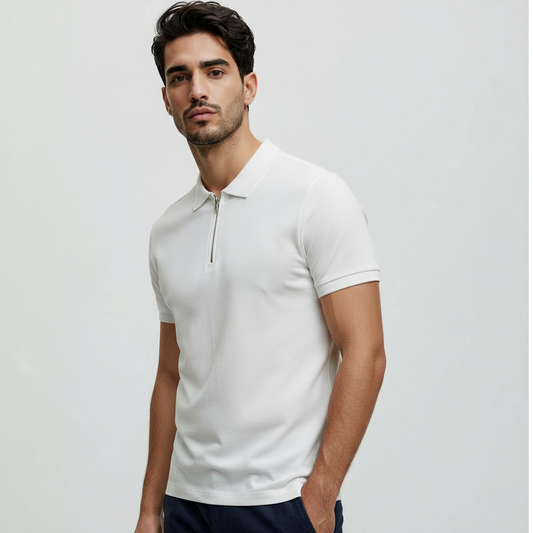 VINTAGE QUARTER ZIP WHITE POLO