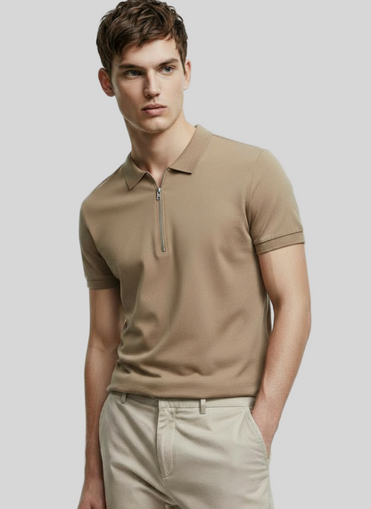 VINTAGE QUARTER ZIP KHAKI POLO