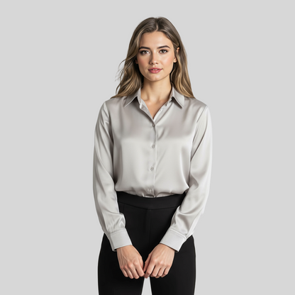 APRICOT SATIN LOOSE COLLAR BLOUSE