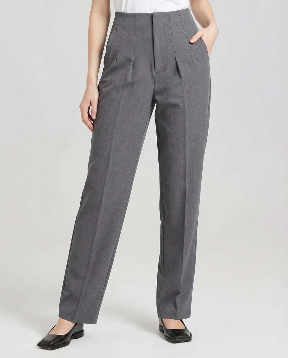 ELEGANT HIGH-WAIST GRAY PENCIL PANTS