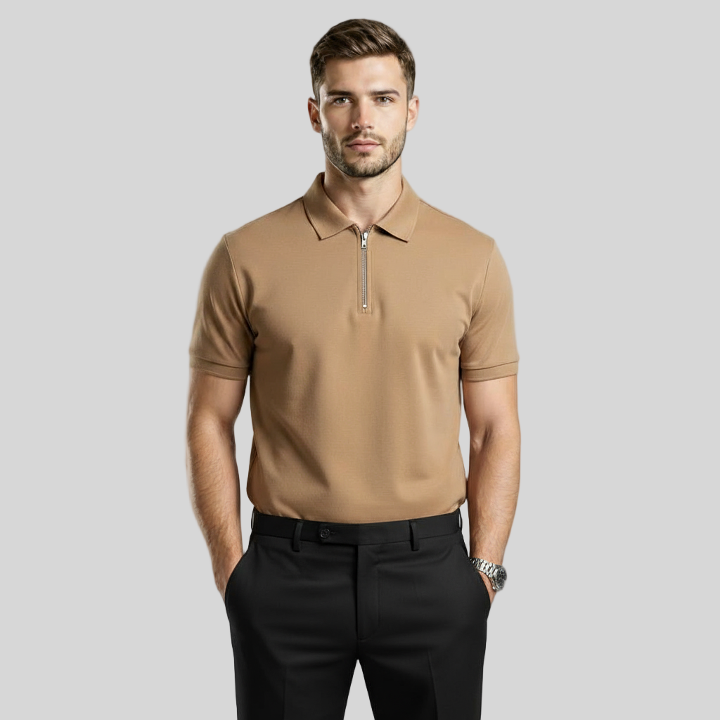 VINTAGE QUARTER ZIP KHAKI POLO