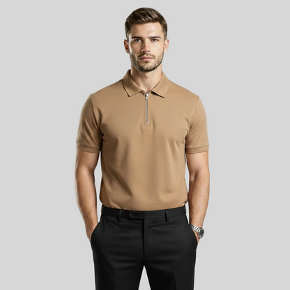 VINTAGE QUARTER ZIP KHAKI POLO