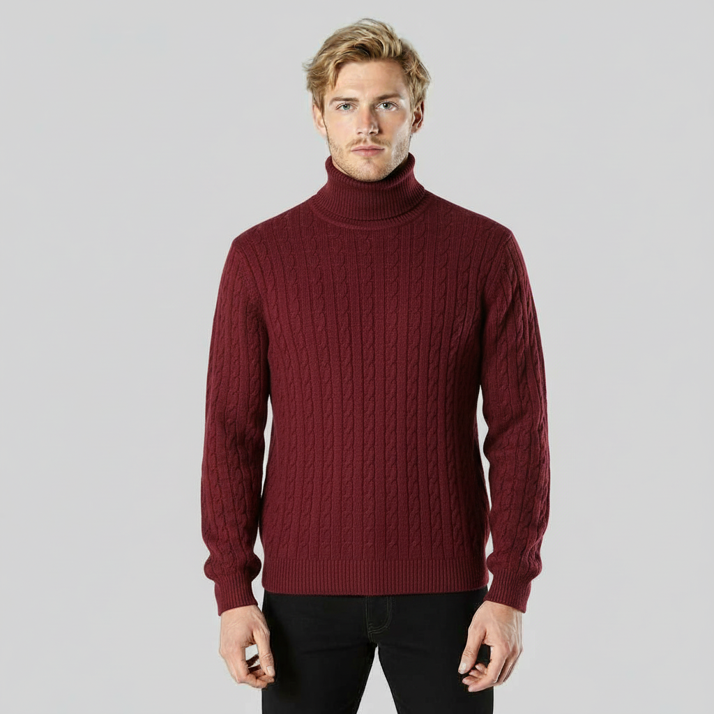CLASSIC OLD MONEY WINE RED TURTLENECK PULLOVER