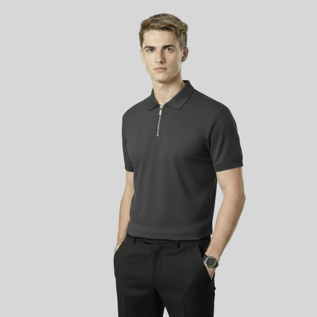 VINTAGE QUARTER ZIP DARK GRAY POLO