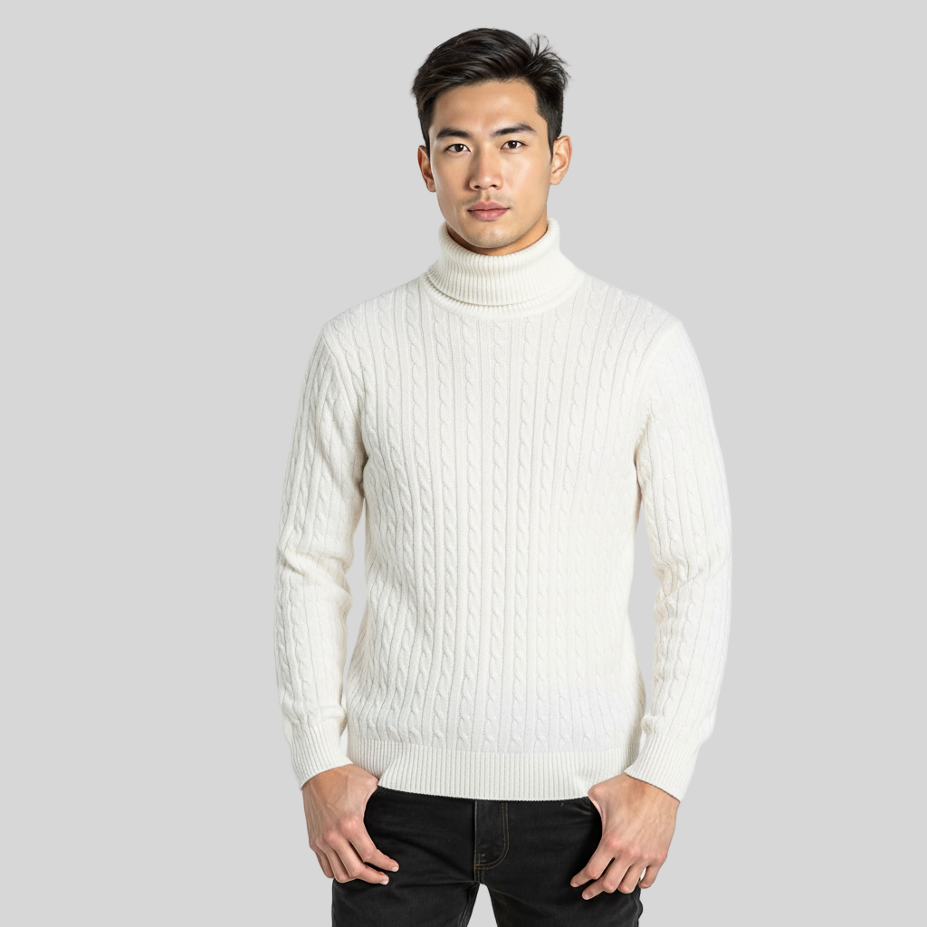 CLASSIC OLD MONEY WHITE TURTLENECK PULLOVER