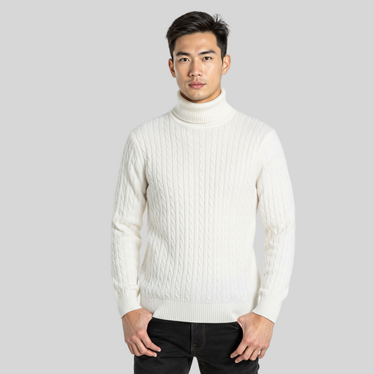 CLASSIC OLD MONEY WHITE TURTLENECK PULLOVER