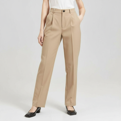 KHAKI TAILORED STRAIGHT TROUSERS