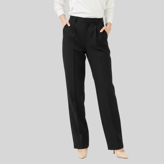 BLACK TAILORED STRAIGHT TROUSERS