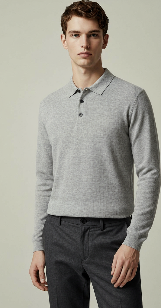 CASUAL LONG-SLEEVE LIGHT GRAY POLO
