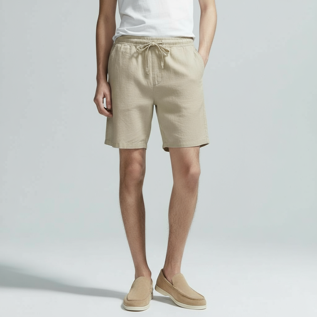 OLD MONEY COTTON LIGHT KHAKI BEACHY SHORTS