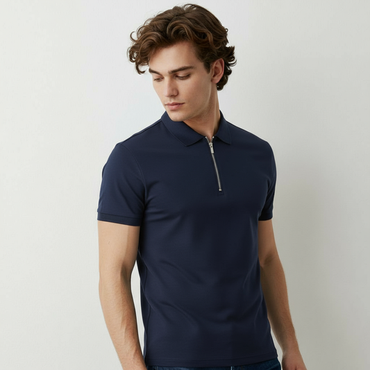 VINTAGE QUARTER ZIP NAVY BLUE POLO