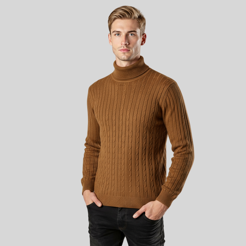 CLASSIC OLD MONEY BROWN TURTLENECK PULLOVER