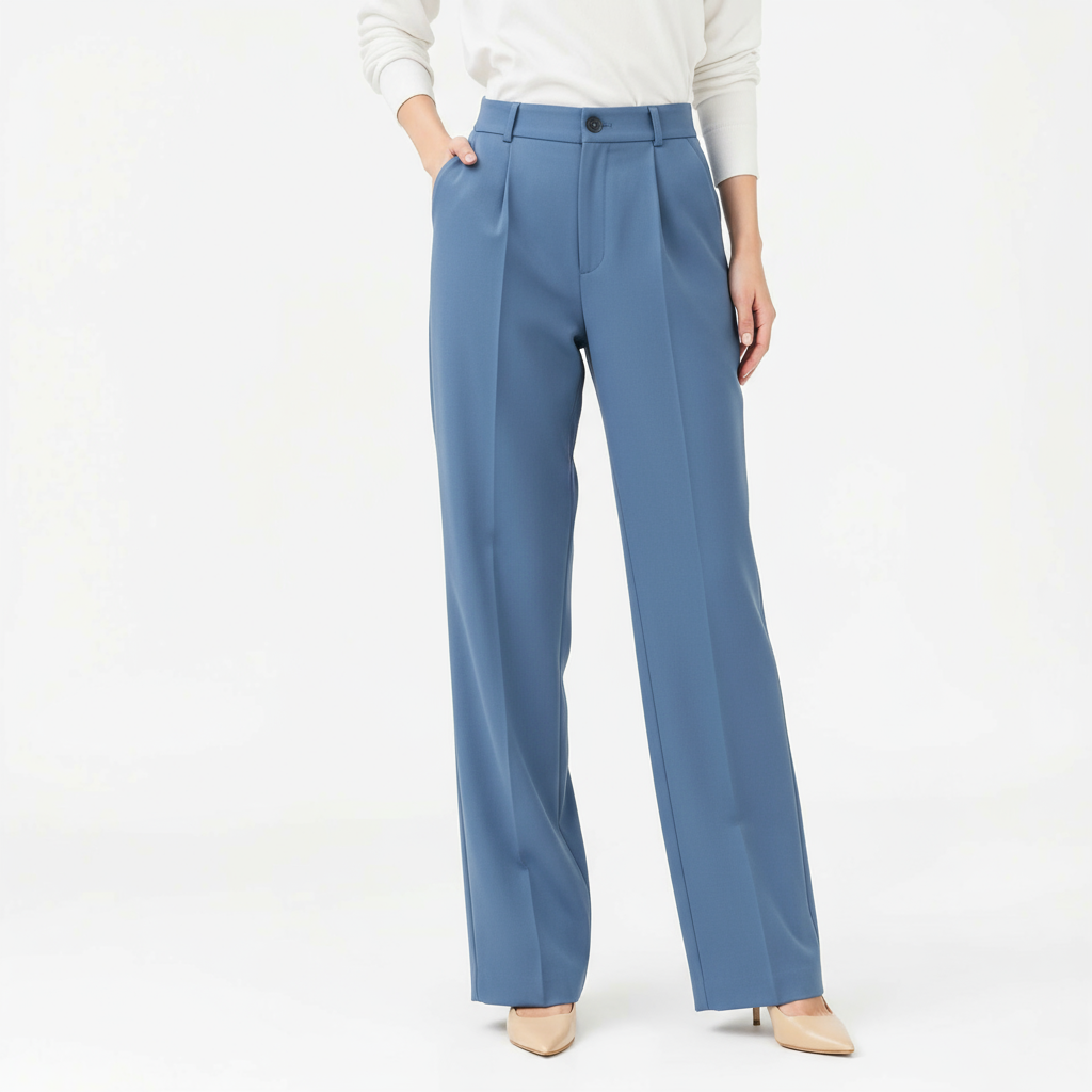 BLUE TAILORED STRAIGHT TROUSERS