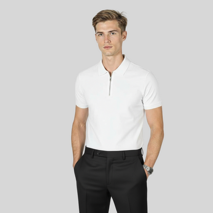 VINTAGE QUARTER ZIP WHITE POLO