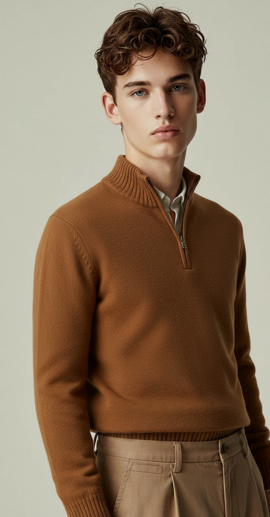 OLD MONEY LONG NECK BROWN SWEATER