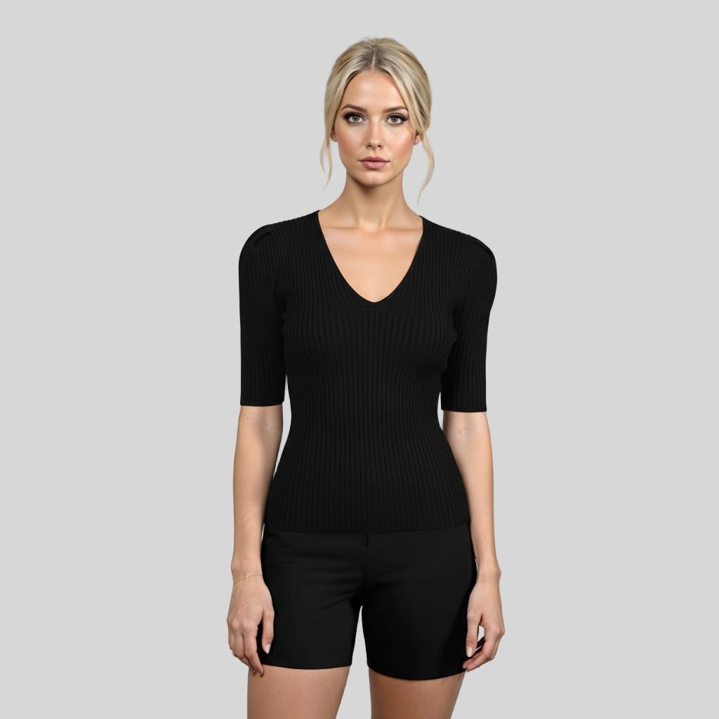BLACK CASUAL SLIM KNIT V-NECK SHIRT