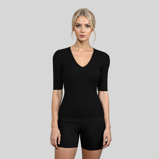 BLACK CASUAL SLIM KNIT V-NECK SHIRT