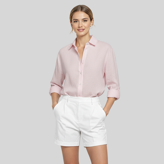 PINK CLASSIC COTTON LINEN LOOSE SHIRT