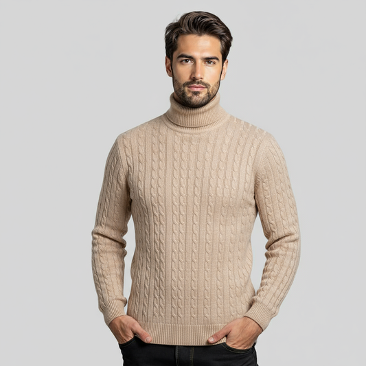 CLASSIC OLD MONEY BEIGE TURTLENECK PULLOVER