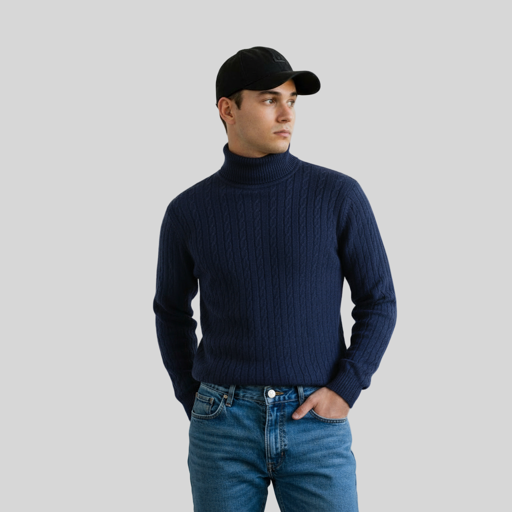 CLASSIC OLD MONEY NAVY BLUE TURTLENECK PULLOVER