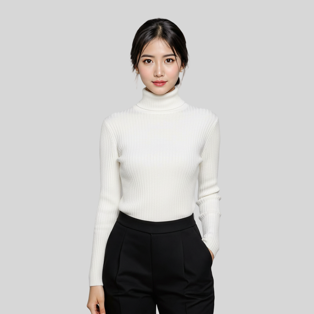 COTTON BLEND WHITE TURTLENECK SWEATER