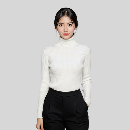 COTTON BLEND WHITE TURTLENECK SWEATER