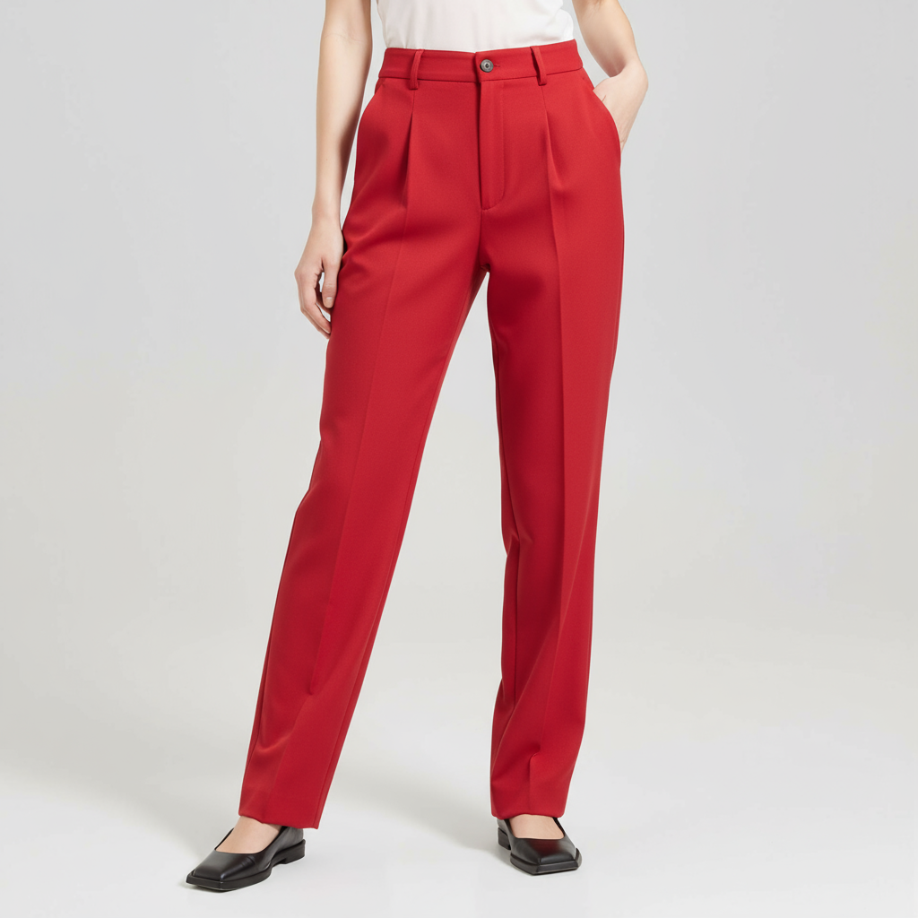 RED TAILORED STRAIGHT TROUSERS