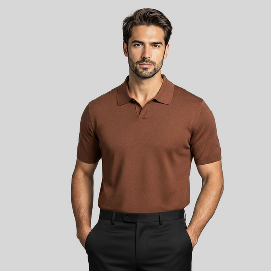 HERITAGE V-NECK CLASSIC COFFEE POLO