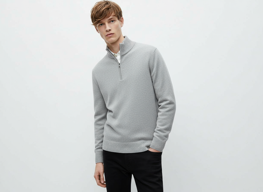 OLD MONEY LONG NECK LIGHT GRAY SWEATER