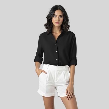 BLACK CLASSIC COTTON LINEN LOOSE SHIRT