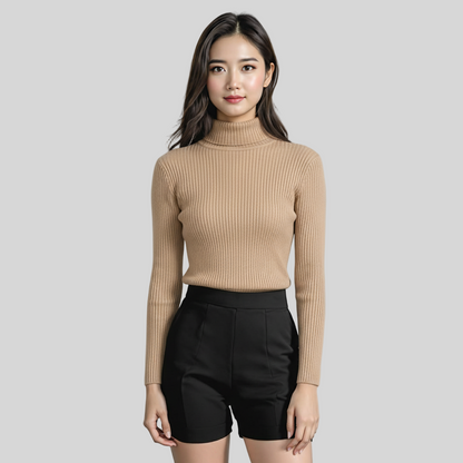 COTTON BLEND KHAKI TURTLENECK SWEATER