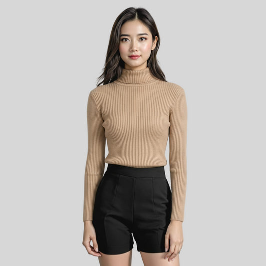 COTTON BLEND KHAKI TURTLENECK SWEATER