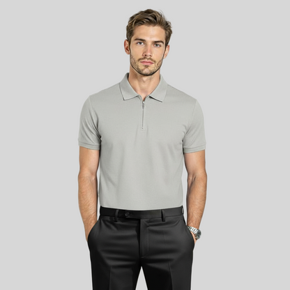 VINTAGE QUARTER ZIP LIGHT GRAY POLO