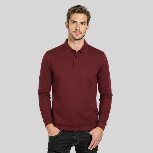 CASUAL LONG-SLEEVE RED POLO