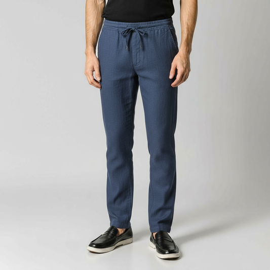 OLD MONEY NAVY BLUE LINEN TROUSERS