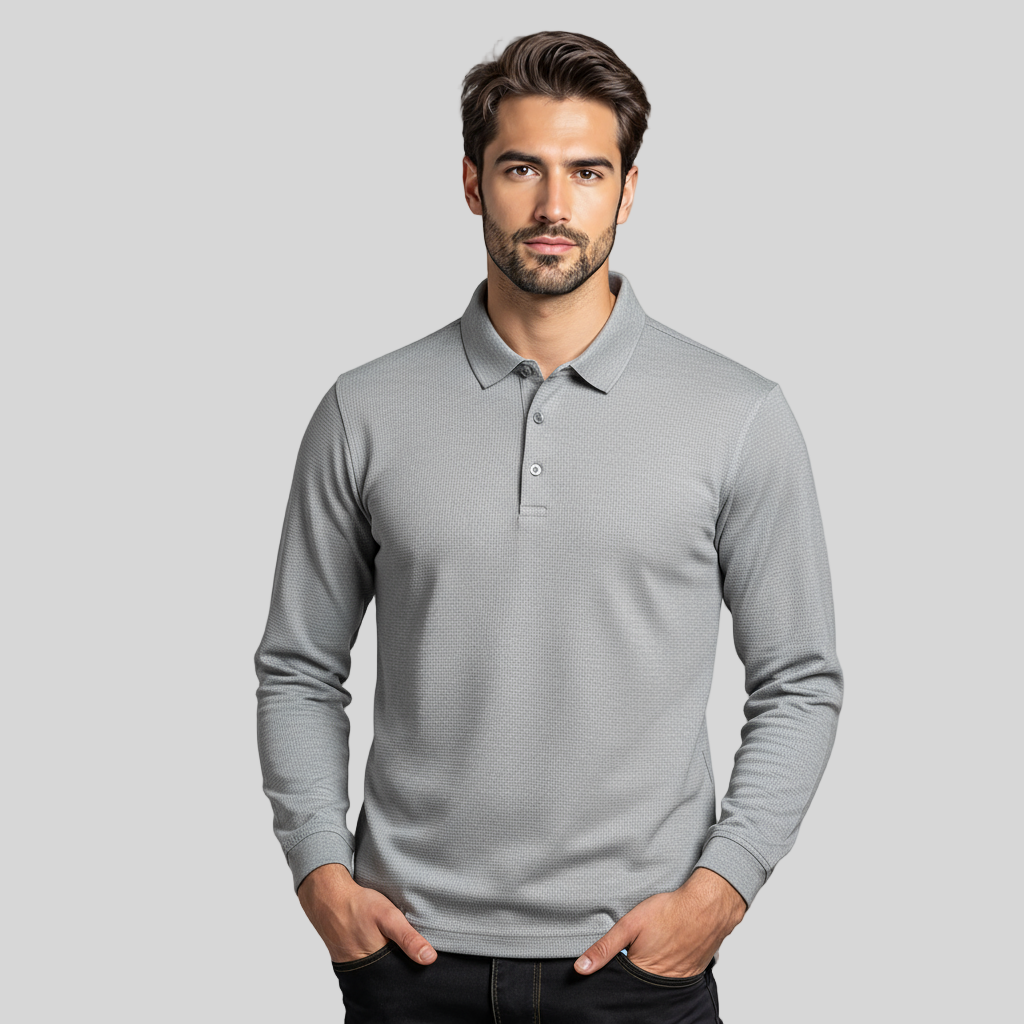 CASUAL LONG-SLEEVE LIGHT GRAY POLO