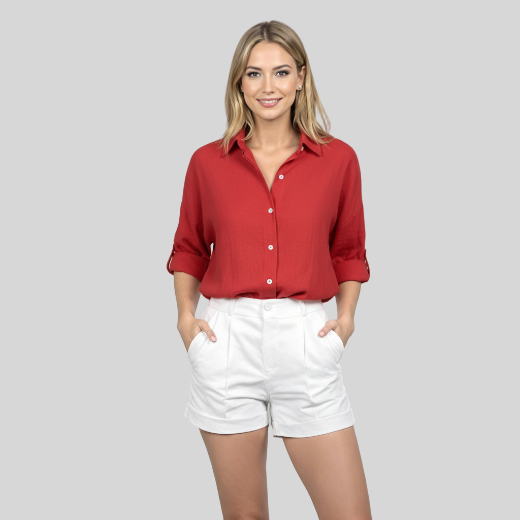 RED CLASSIC COTTON LINEN LOOSE SHIRT