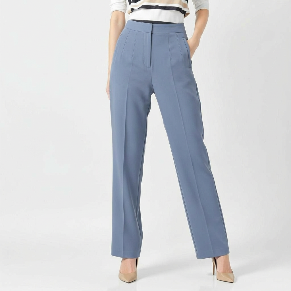 ELEGANT HIGH-WAIST BLUE GRAY PENCIL PANTS