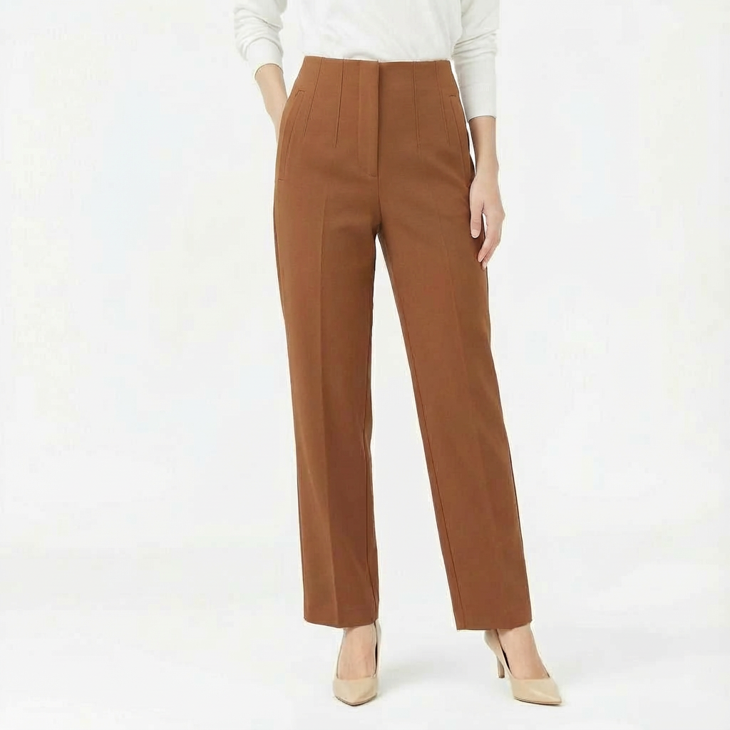 ELEGANT HIGH-WAIST DARK BROWN PENCIL PANTS