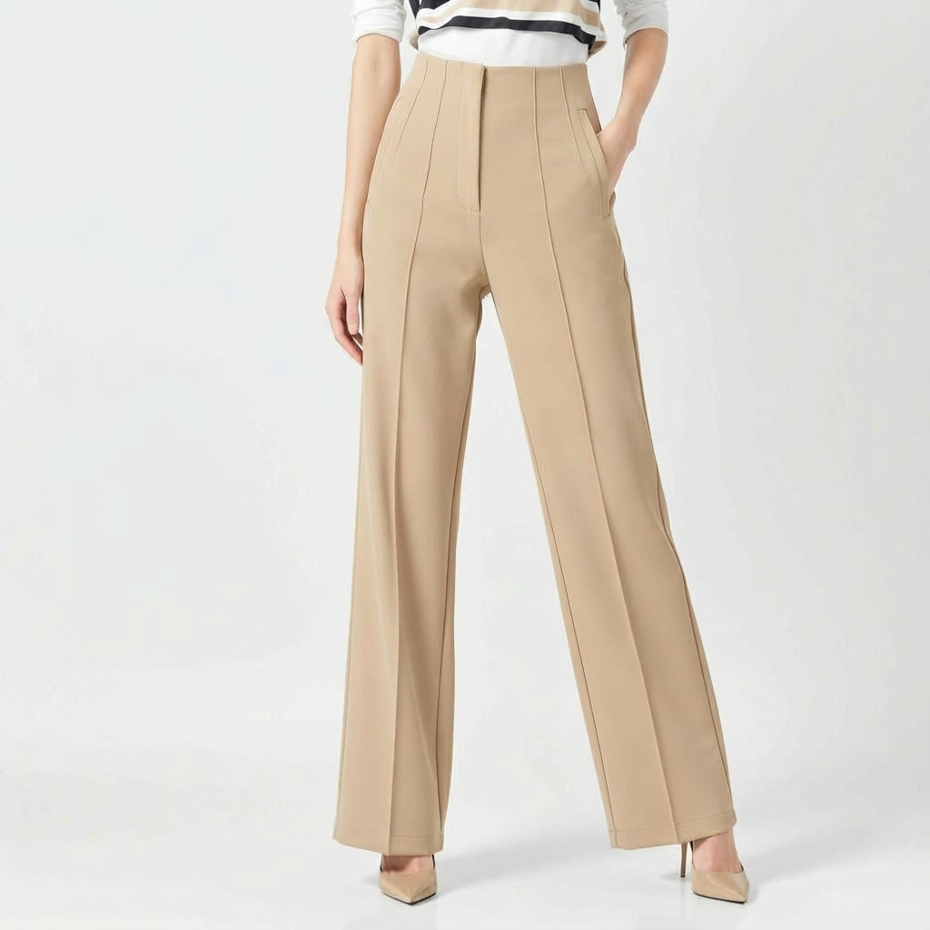 ELEGANT HIGH-WAIST KHAKI PENCIL PANTS