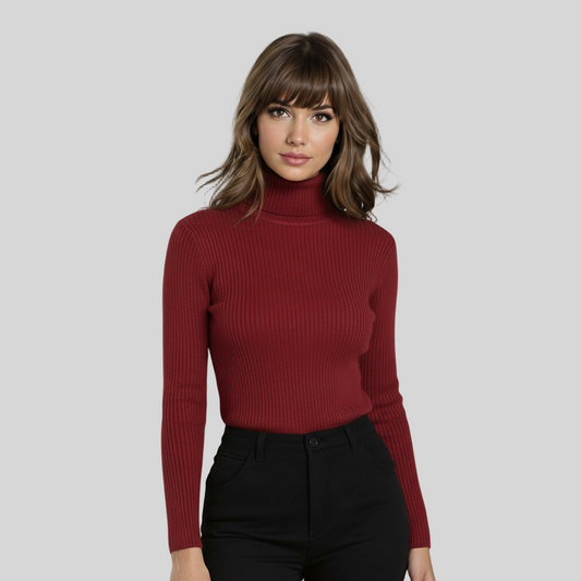 COTTON BLEND WINE RED TURTLENECK SWEATER