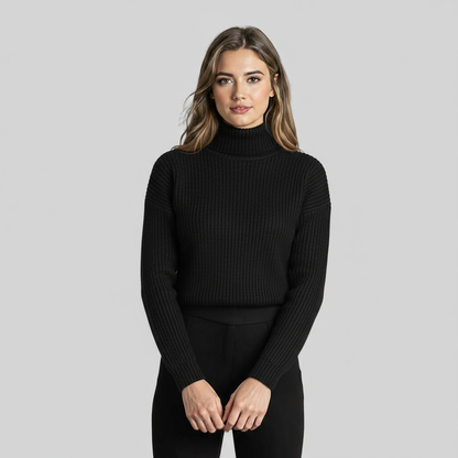 COTTON BLEND BLACK TURTLENECK SWEATER