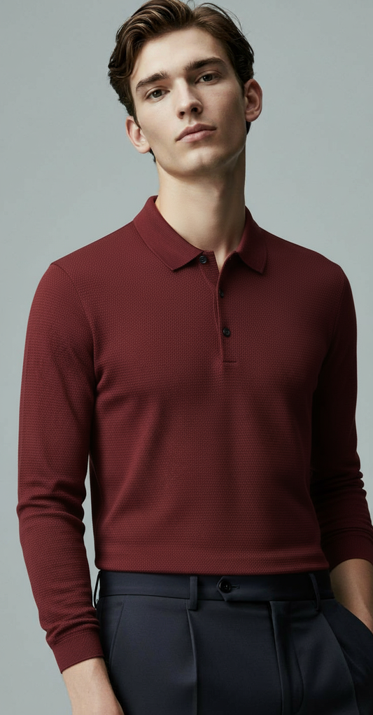 CASUAL LONG-SLEEVE RED POLO