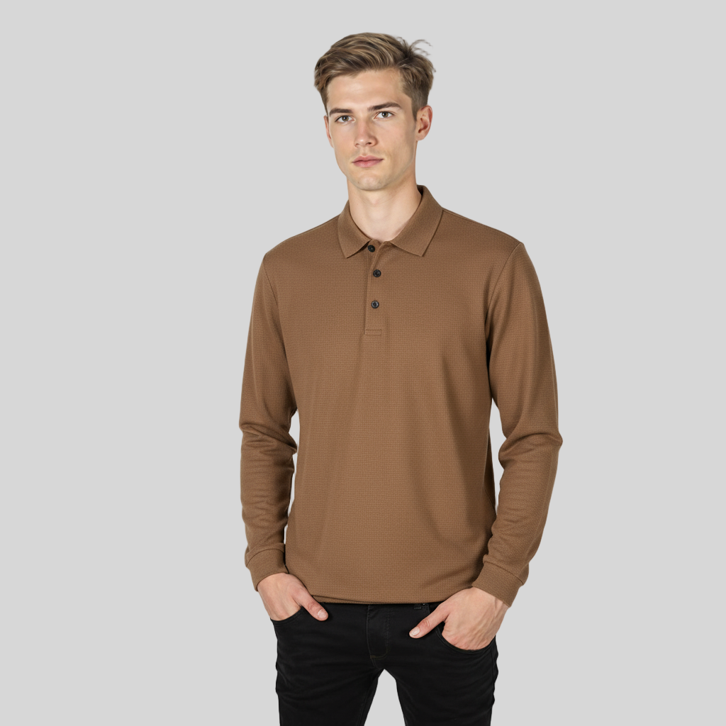 CASUAL LONG-SLEEVE CAMEL POLO