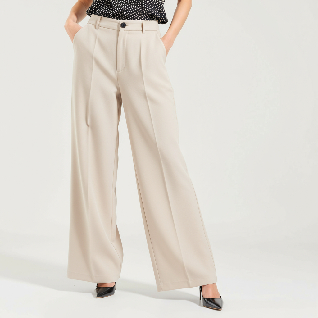 CREAM COLOR TAILORED STRAIGHT TROUSERS